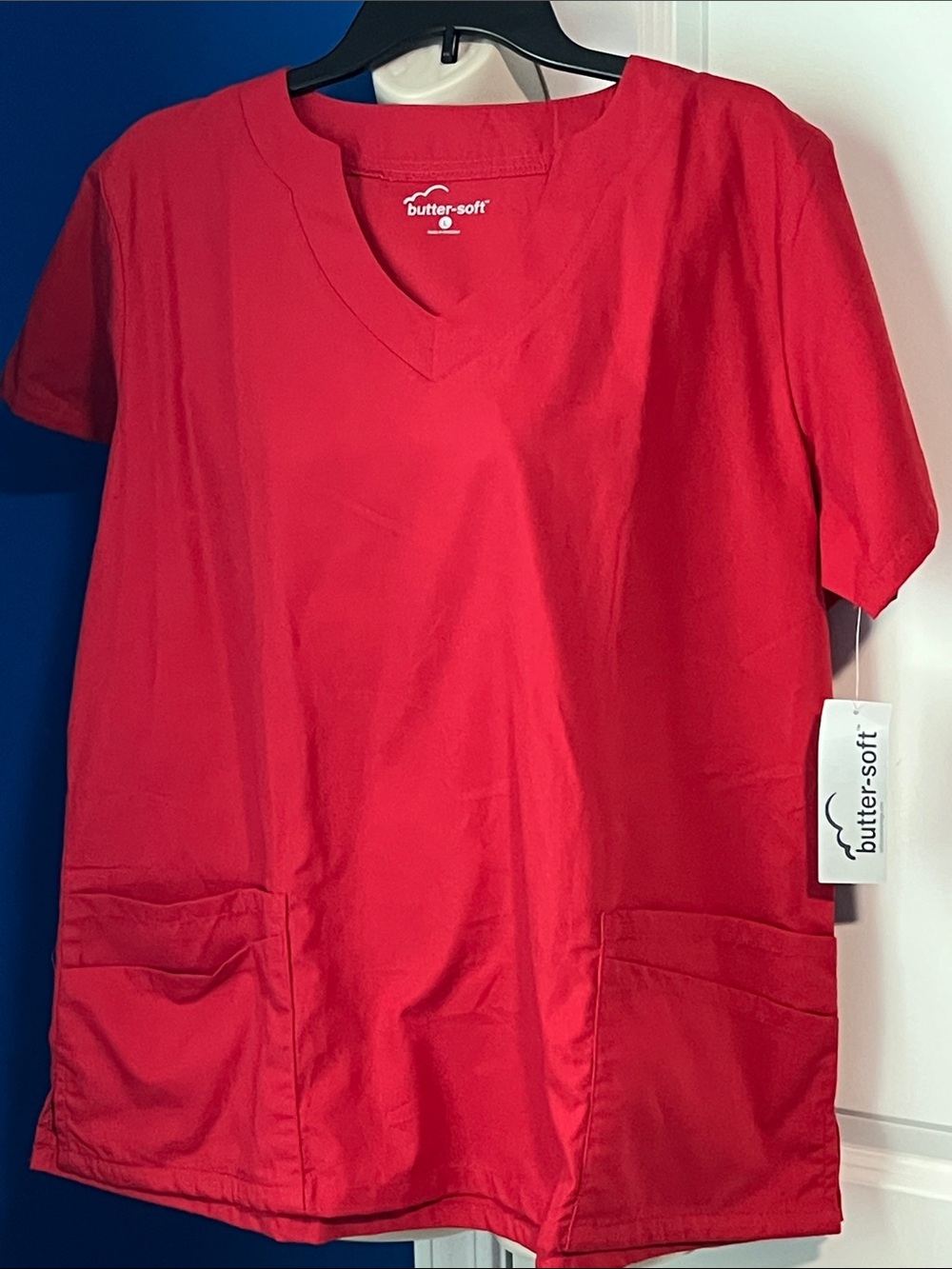 Butter-Soft V-Neck Scrub Top in Bright Red